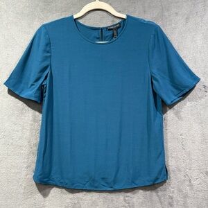 EILEEN FISHER Petite PP Nile Blue Tencel Viscose Crepe Top NEW